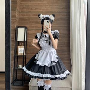 ハロウィンコスプレ 仮装 メイド 服 ゴスロリ 萌え コスプレ 衣装 仮装 女装 フリル ロリータ かわいい カチューシャ 付き セットウェイトレス｜jikuya-store