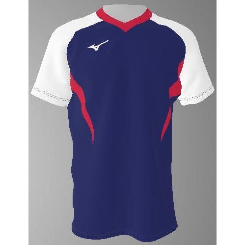 ミズノカスタムオーダー受注生産 ゲームシャツ半袖Ｖ衿（ユニセックス）バレーボールウエア　テクノスーパ...