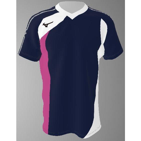 ミズノカスタムオーダー受注生産 ゲームシャツ半袖Ｖ衿（ユニセックス）バレーボールウエア　テクノスーパ...