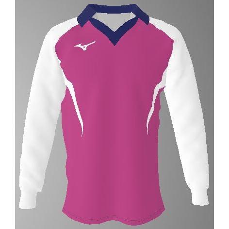 ミズノカスタムオーダー受注生産 ゲームシャツ長袖V首衿付き（ユニセックス）バレーボールウエア　テクノ...