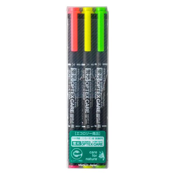 【まとめ買い】ゼブラ　蛍光ペン　蛍光オプテックスケア　細字丸芯+太字角芯　3色セット　10個/20個...