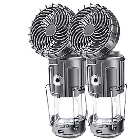 2 Pack Solar LED Camping Lantern with Fan, Solar F...