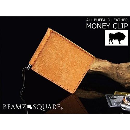 BEAMZSQUARE オールバッファローレザー高級マネークリップ メンズ本革ブランド二つ折り短財布...