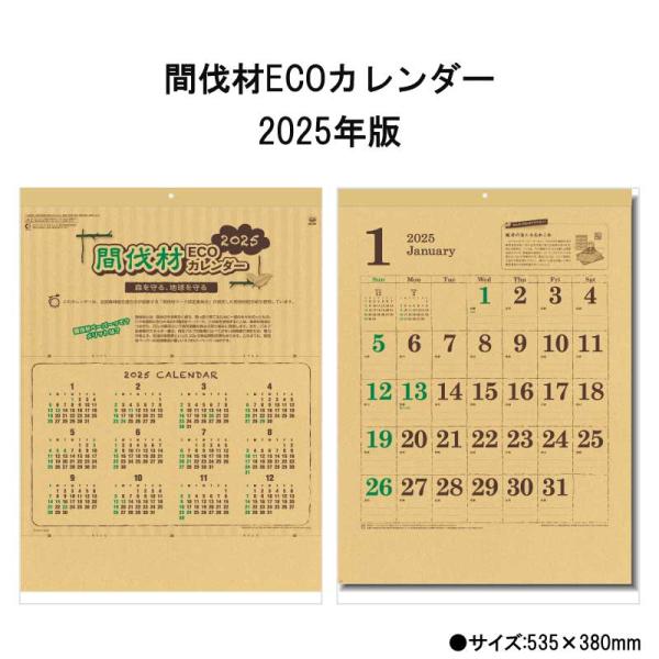 カレンダー 2024年 壁掛け 間伐材ECOカレンダー SG291 2024年版   237832