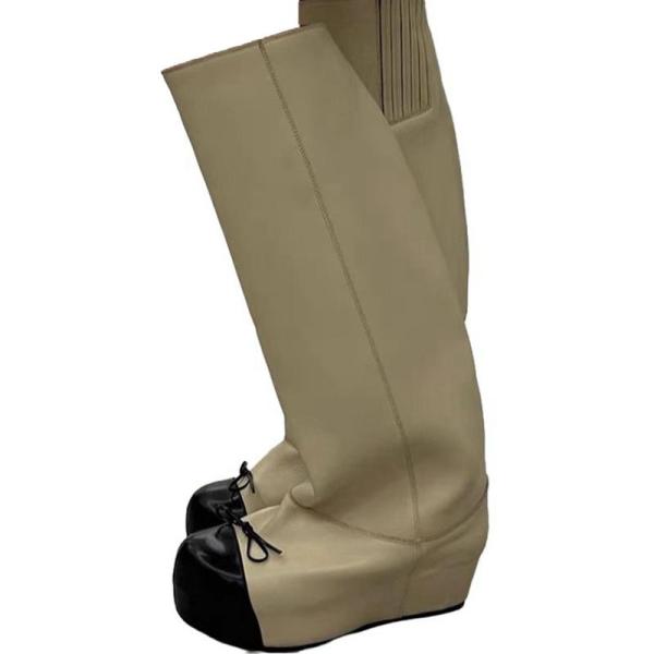 ジョッキーブーツ 厚底 膝丈 ロングブーツ レディース 切り替え バレエトゥ ゆったり筒幅 秋冬 足...