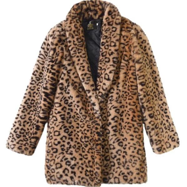 レディース フェイクファージャケット ヒョウ柄 ファーアウター 毛皮コート ミドル丈 エコファー 防...