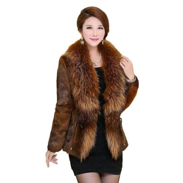 毛皮コート レディース ママ服 中年向け フェイクファージャケット 保温 保暖 シャギー エコファー...