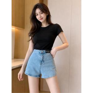 デニム ショートパンツ レディース ハイウエスト 美脚 脚長 着痩せ Aライン カジュアル ホットパンツ ジーパン ゆったり 短パン 夏服