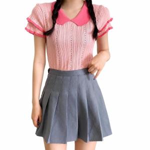 ニット 半袖 レディース 襟付き フリスリーブ ...の商品画像
