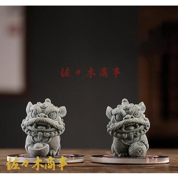 置物獅子 獅子 ライオン 狛犬 招財風水開運置物風水グッズ 獅子ライオン レオ お守り グレー1 招...