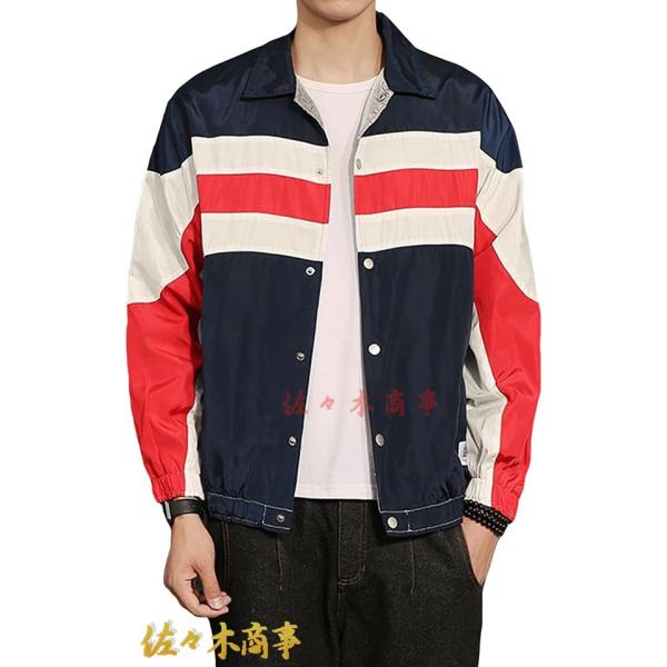 メンズ ジャケット アウター 春 ジャンパー バイカラー 長袖 ゆったり シンプル スタジャン スポ...