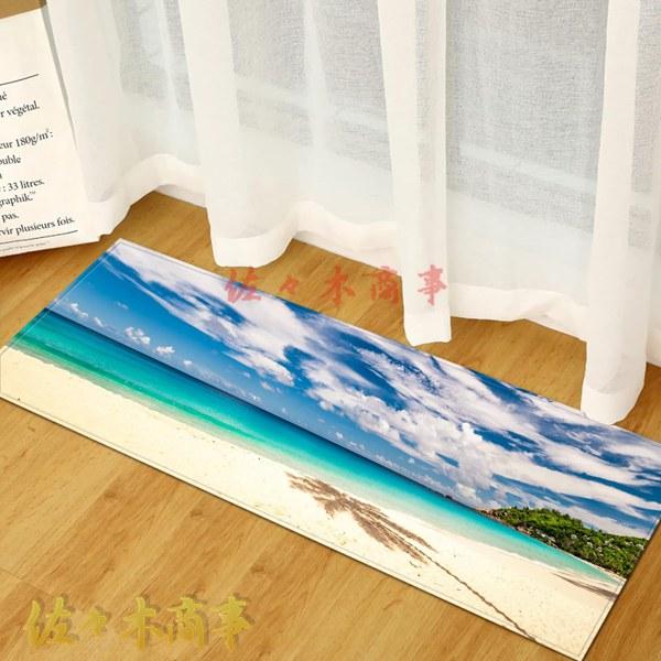 キッチンラグマット 海の砂浜 フロアマット3D印刷吸収性カーペット洗えるキッチンマットリビングルーム...