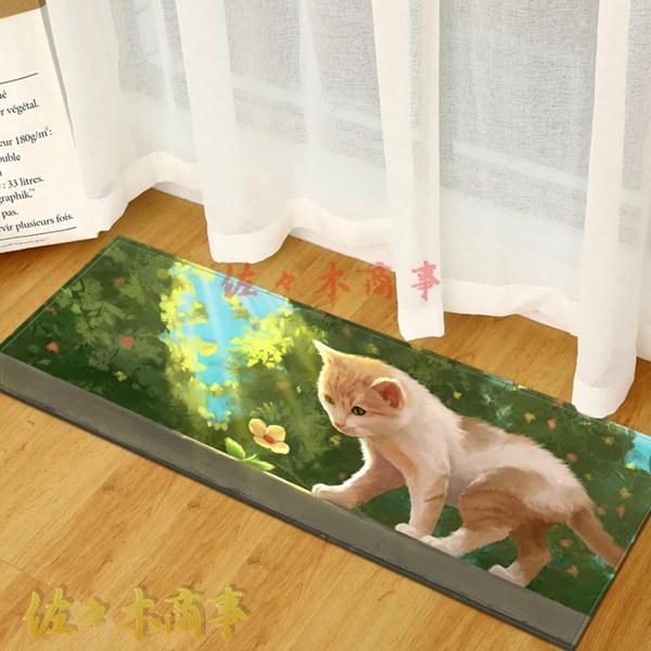 キッチンラグマット 動物猫 フロアマット3D印刷吸収性カーペット洗えるキッチンマットリビングルームの...