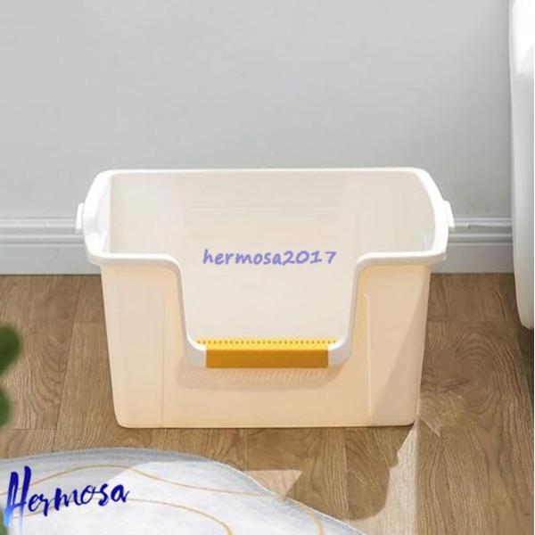 猫用トイレ 猫トイレ キャットトイレ オープンタイプ ハーフカバー 深型 大きめ 猫砂飛び散り防止 ...