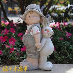 人工芝 うさぎ 置物 2匹セット インテリア ガーデン オーナメント