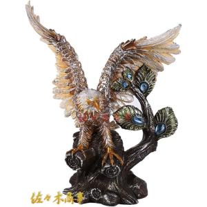 銅製 松鷹 上 鉄色 15号 ( 木札名入れ有料 置物 幸運 風水 縁起物 人気