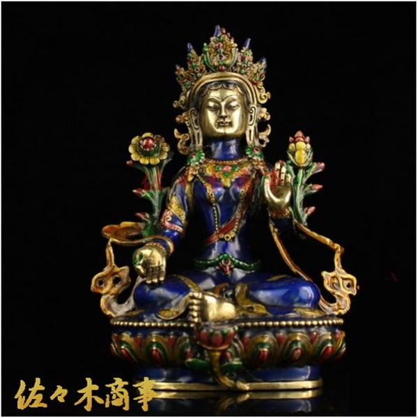 家の装飾 デスクトップグッズ青と緑の菩薩仏像の装飾品銅仏家の家具 家族の仏像