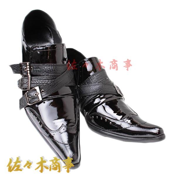 ビジネスシューズ 紳士靴 本革 ドレスシューズ ポインテッドトゥ お兄系 ストラップ エナメル 防水...