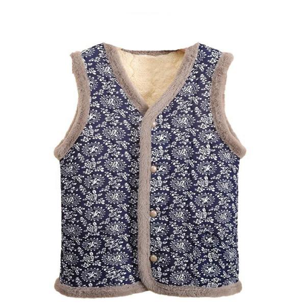 裏起毛ベスト 中綿 中年および高齢者 レディース チョッキ ジレ 花柄 総柄 保温 暖かい 防風 春...