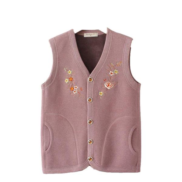 裏起毛ベスト 暖かい 保温 ジレベスト シニア女性向け 花柄刺繍 チョッキ レディース 前開き 高齢...