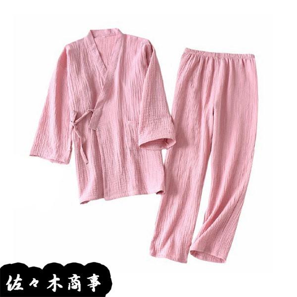 レディース 和風 パジャマ 女性 メンズ ホームウェア 甚平 ガーゼ 浴衣 ルームウエア 七分袖 上...