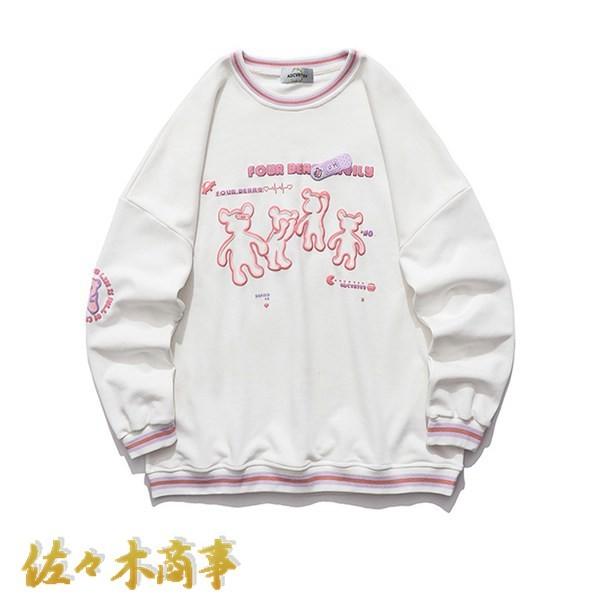 トレーナー ラウンドネックパーカー メンズ レディース 長袖Tシャツ 原宿風 ハンサム クマ柄 春秋...