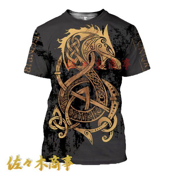 Tシャツ メンズ 半袖 3dプリントTシャツ 原宿系 欧米風 おしゃれ バイキング柄 7XLまで 大...