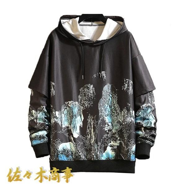 和風和柄 M-5XL プルオーバー フードパーカー 総柄 フード付き 重ね着 大きいサイズ ビッグシ...