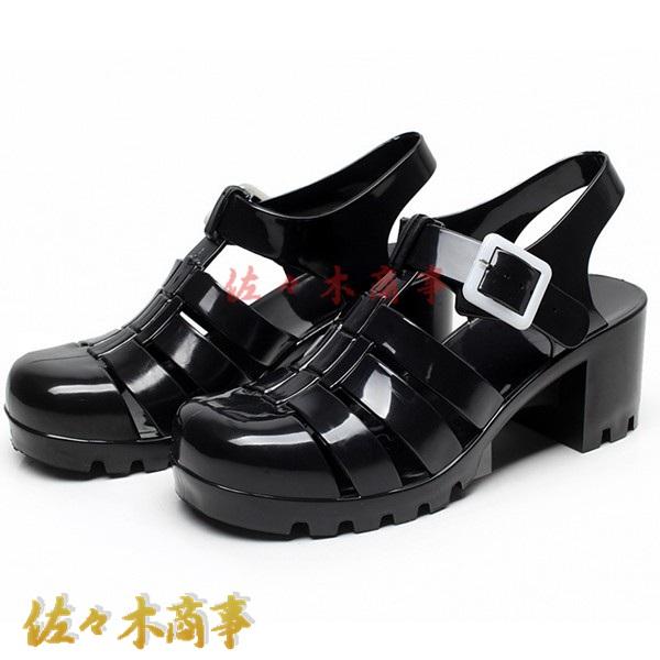 防水シューズ サンダル レインシューズ レディース スリッポン 5cmヒール ローカット pvc 革...