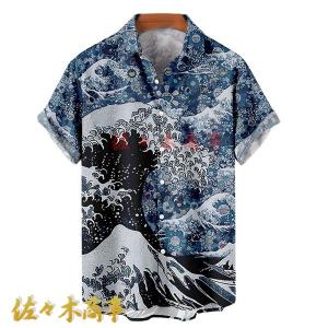 ハワイシャツ アロハシャツ メンズ 半袖 菩薩 仏 開襟 総柄 春夏
