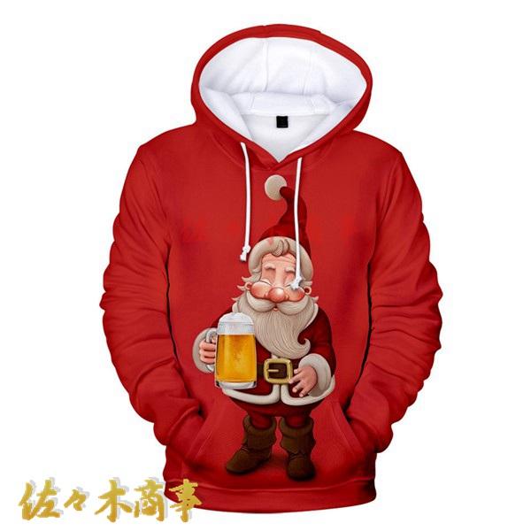 パーカー メンズ 秋服 長袖 3dプリント プルオーバー クリスマス サンタ柄 スウェットパーカー ...