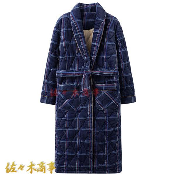 冬 メンズ バスローブ 中綿キルト ナイトガウン パジャマ ルームウェア フランネル 厚手 柔らかい...