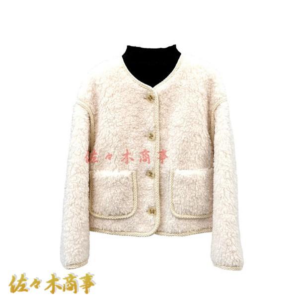 ジャケット レディース ファーコート アウター ボアブルゾン ノーカラー ポケット付き フェイクファ...