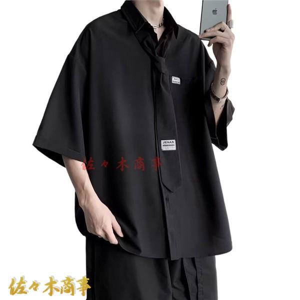 シャツ メンズ カッターシャツ 半袖シャツ 襟付き シャツジャケット ヴィンテージ ネクタイ リラッ...