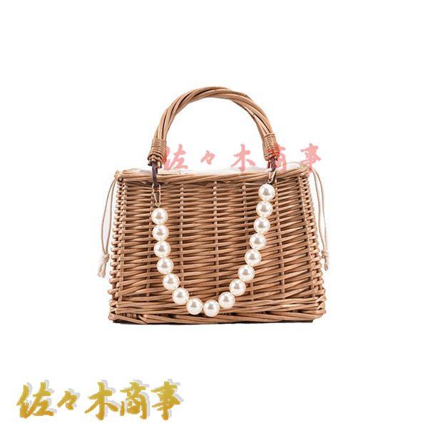 軽量 かわいい スカーフ飾り バスケット 手提げカバン パールハンドバッグ かごバッグ 巾着 ボヘミ...