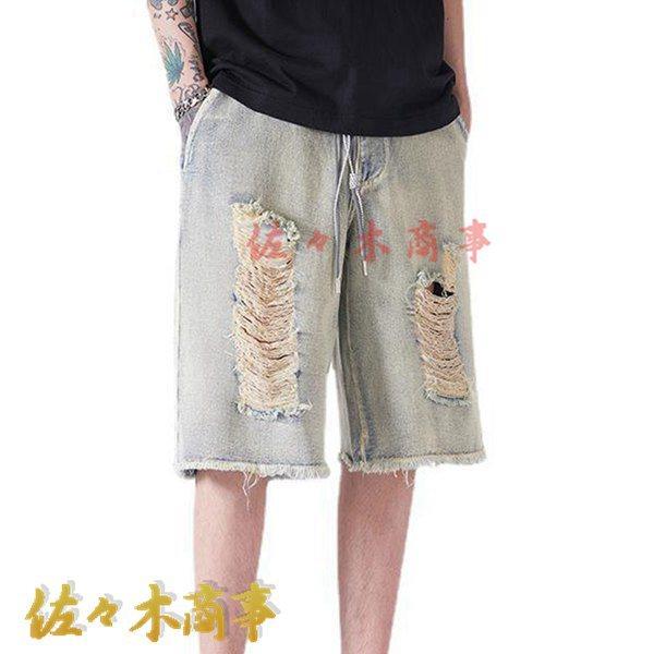メンズ デニムショートパンツ 破れたジーンズ?五分丈 半ズボン ハーフパンツ 夏 ウエストゴム ワイ...