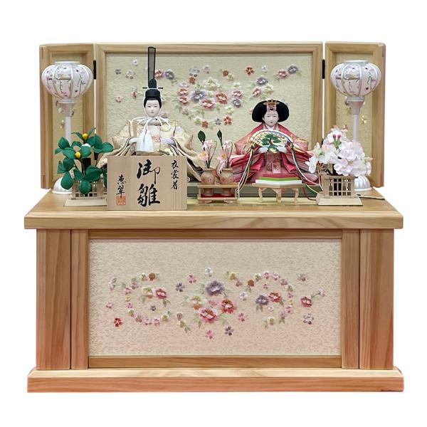 雛人形 コンパクト おしゃれ お祝い ひな人形 親王 収納飾り 収納箱 2人飾り 小三五 三曲屏風 ...