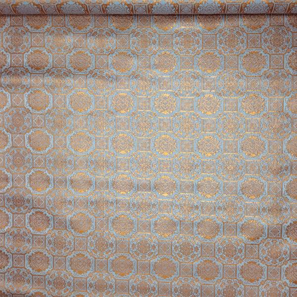 金襴生地 金襴の布 水色 古代織 水色六角花 kin水色5