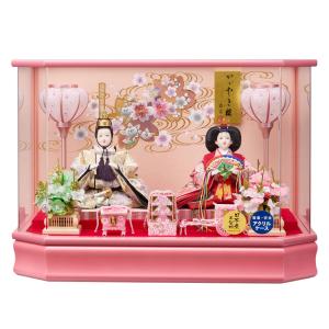 久月 雛人形 ひな人形 親王飾り アクリルケース 白木 花付 コンパクト