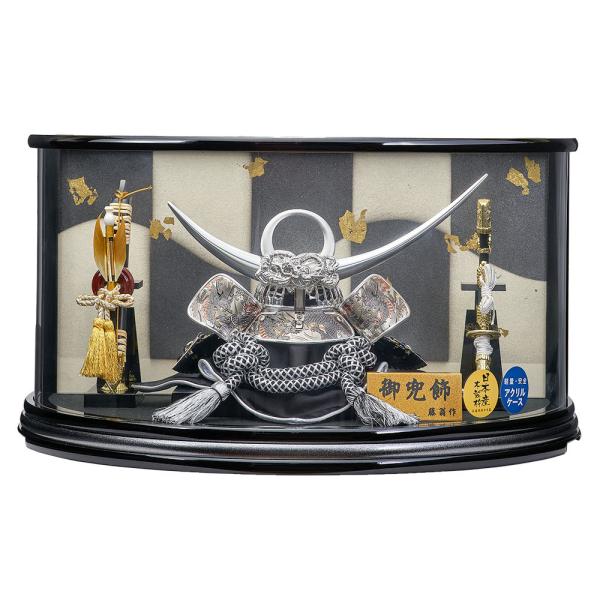 五月人形 コンパクト 兜 ケース入り 上杉 丸形 5月人形 丸型 兜飾り ケース飾り 上杉謙信 黒 ...