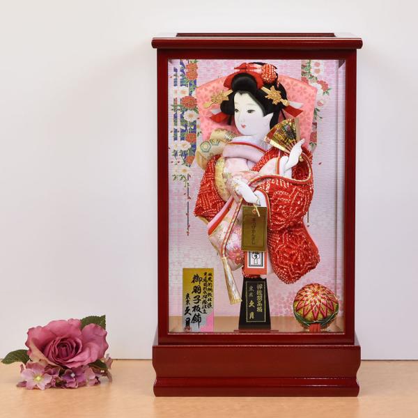 羽子板 久月 おしゃれ 初正月 コンパクト ミニ マンション 小型 ガラス ケース飾り 絞り 赤 お...