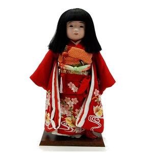 市松人形13号 駒 正絹 刺繍赤 雪輪 女の子 いちまつ人形 : 雛人形-五月