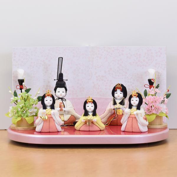 雛人形 コンパクト 可愛い 丸顔 ミニ モダン ひな人形 お祝い 木目込み ピンク 5人飾り cs-...