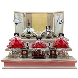 雛人形 コンパクト 白 ピンク ひな人形 三段飾り 金 天然木 ホワイト