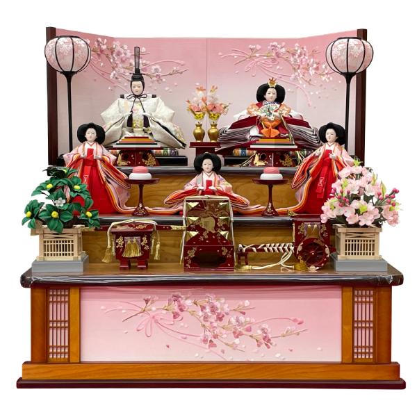 雛人形 コンパクト 白 赤 ひな人形 三段飾り 天然木 三段飾り 桜柄 おしゃれ お雛様 親王 三人...