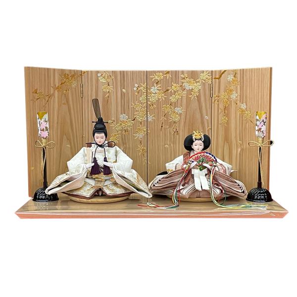 雛人形 コンパクト 白 赤 ひな人形 三段飾り 天然木 三段飾り 桜柄 おしゃれ お雛様 親王 三人...