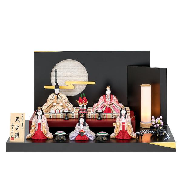 雛人形 木目込み 真多呂 段飾り 天宝雛5人飾り コンパクト かわいい モダン ひな人形 おしゃれ ...