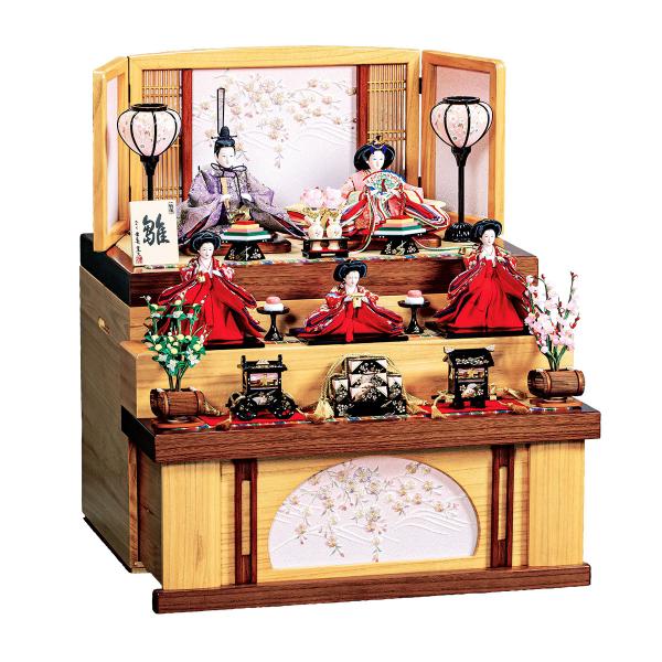 雛人形 収納飾り 3段飾り おしゃれ 引出式 5人飾り かわいい ひな人形 初節句 お雛様 お祝い ...