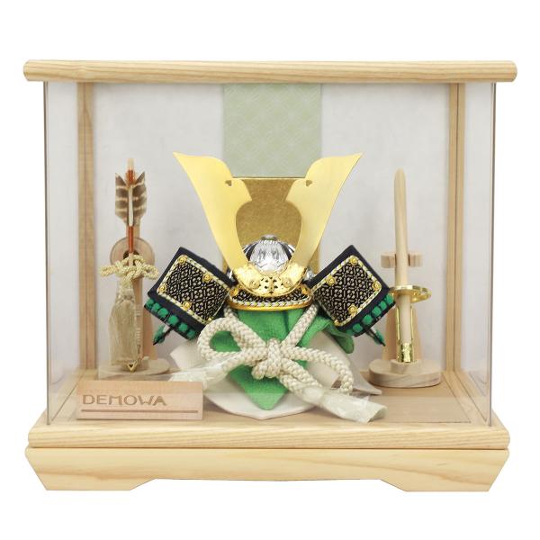 五月人形 ケース飾り 兜 白木 木目 アクリル ケース入 コンパクト 初節句 おしゃれ 1/6 かわ...