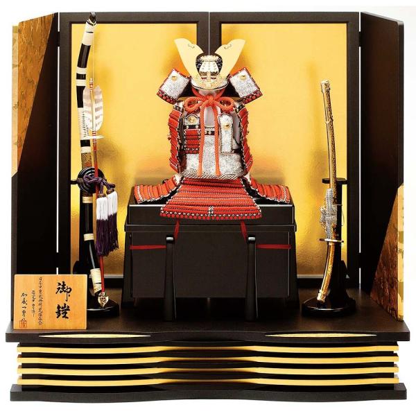 五月人形 真多呂人形作 鎧飾り 加藤一胄作 三分の一 赤糸 大鍬 鎧飾りセット 3008